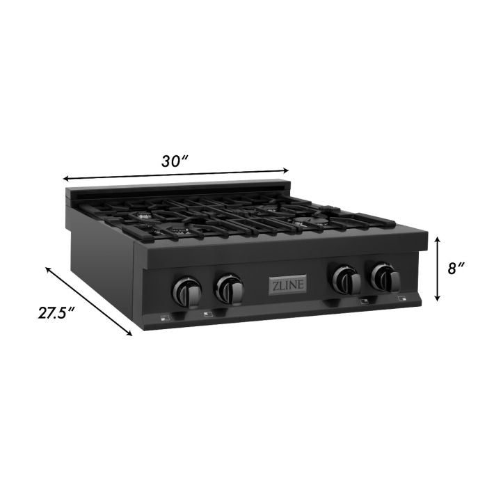 ZLINE 30" Rangetop in Black Stainless Steel with 4 Gas Burners (RTB-30) Rangetops ZLINE 