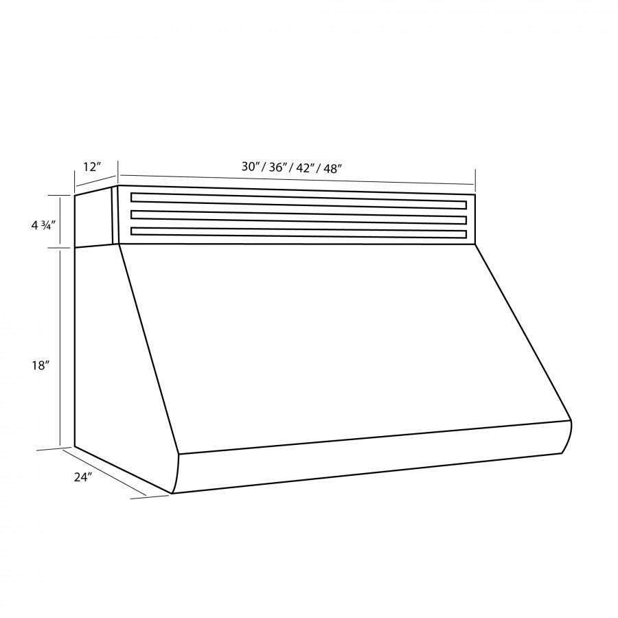 Stainless steel under-cabinet range hood with front baffle and louvered vent