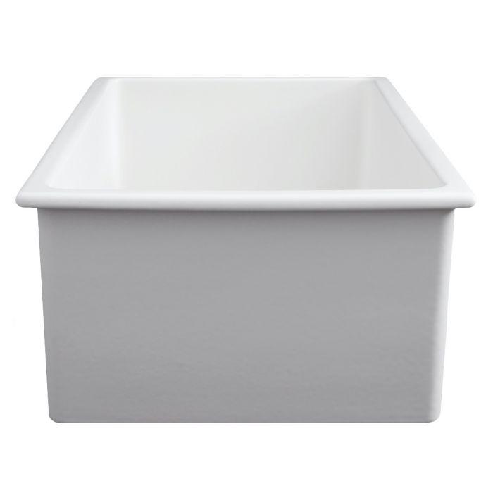 White matte fireclay kitchen sink single bowl with rectangular basin