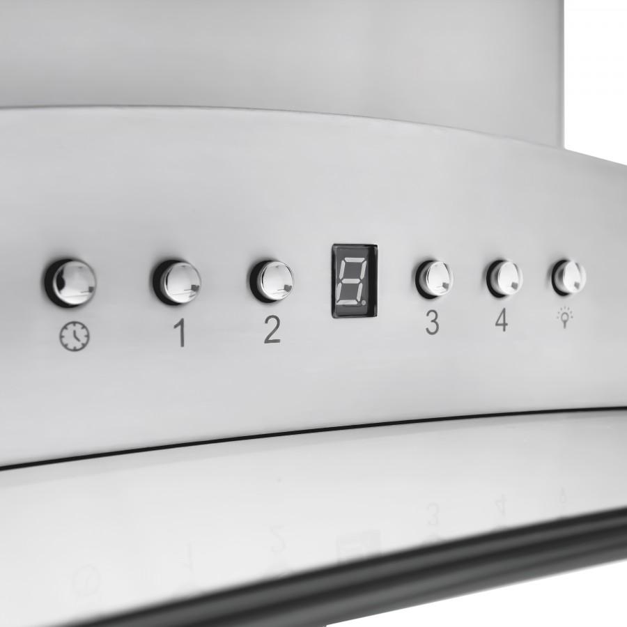 Stainless steel island range hood control panel with LED display and touch buttons