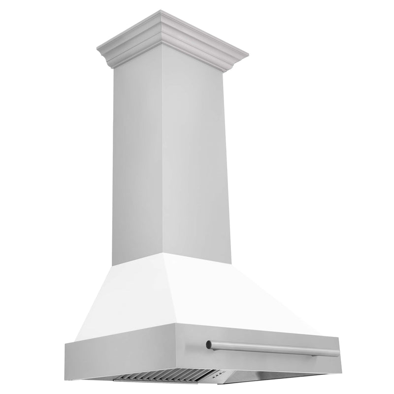 ZLINE 30" Stainless Steel Range Hood with White Matte Shell and Stainless Steel Handle (8654STX-WM-30) Range Hoods ZLINE 