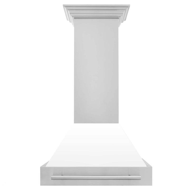 ZLINE 30" Stainless Steel Range Hood with White Matte Shell and Stainless Steel Handle (8654STX-WM-30) Range Hoods ZLINE 