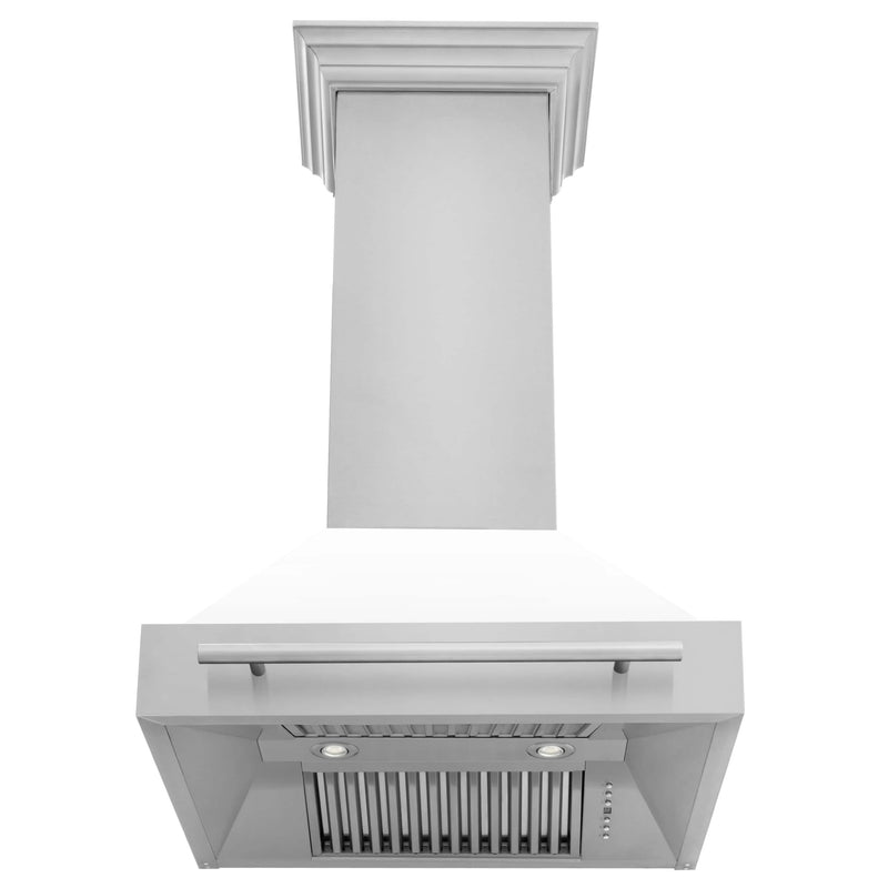 ZLINE 30" Stainless Steel Range Hood with White Matte Shell and Stainless Steel Handle (8654STX-WM-30) Range Hoods ZLINE 