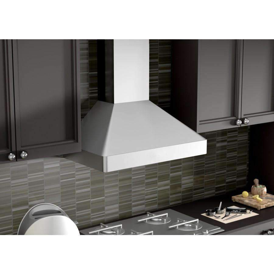 Wall-mounted stainless steel chimney range hood with angled canopy