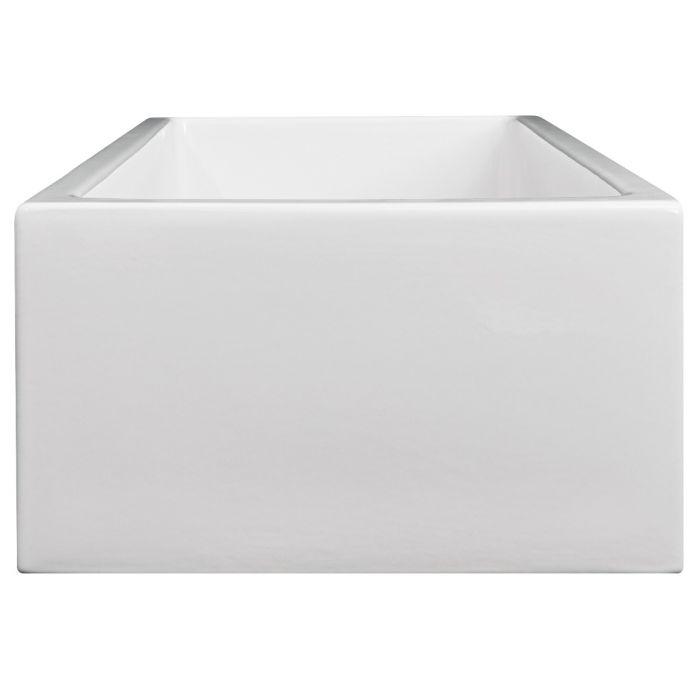 White gloss farmhouse sink basin with apron-front opening and flat interior