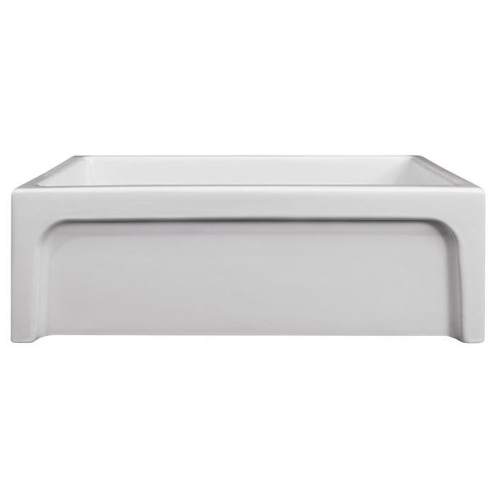 White gloss apron-front single-bowl sink front with smooth curved apron