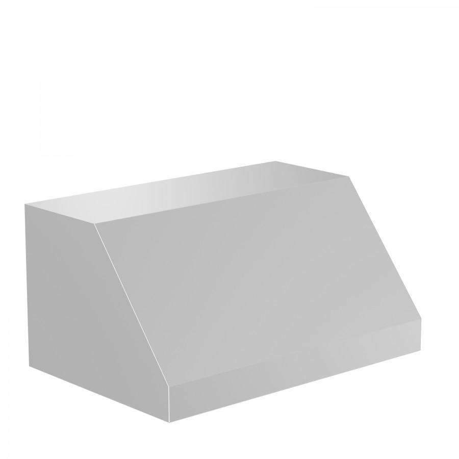 Under-cabinet range hood side profile with smooth light gray metal housing