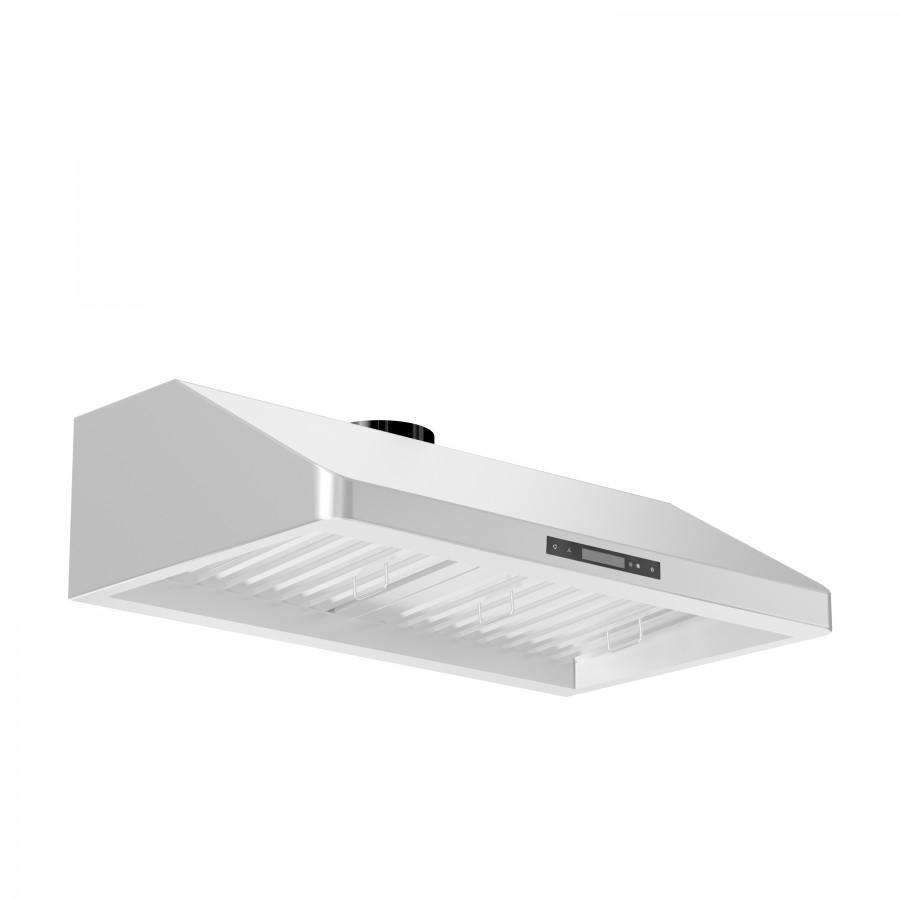 Stainless steel under-cabinet range hood with vented filter panel