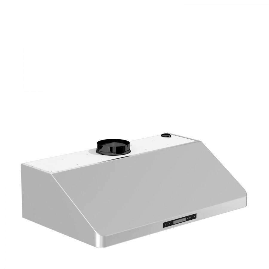 Stainless steel under-cabinet range hood top with vent opening