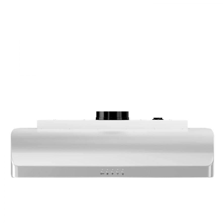 Under-cabinet stainless steel range hood, flat canopy with front control panel