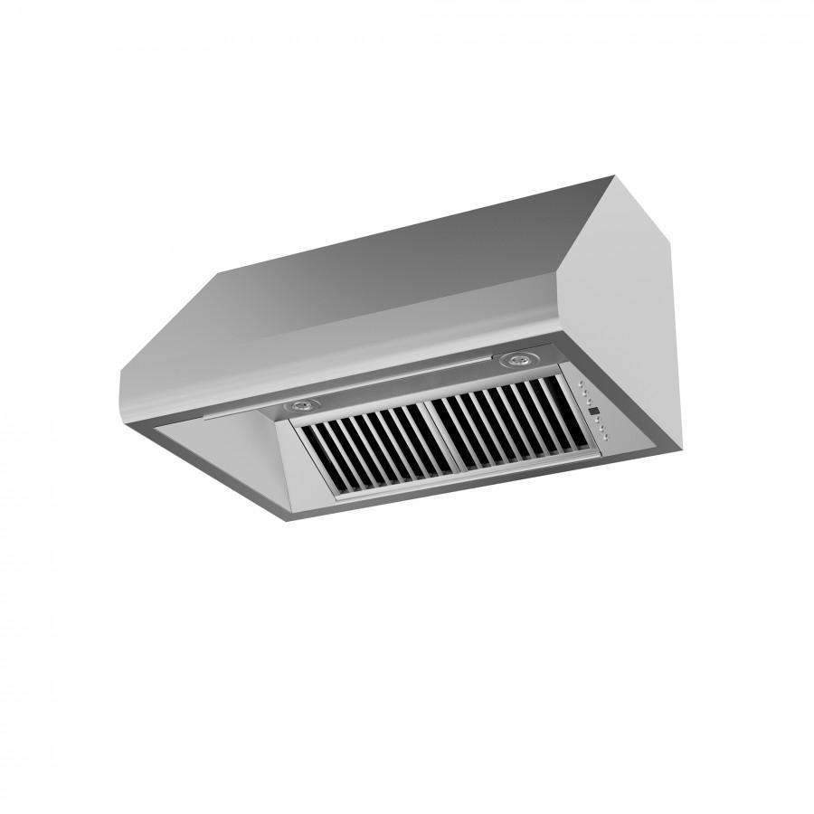 ZLINE under-cabinet stainless range hood underside view with vent grille