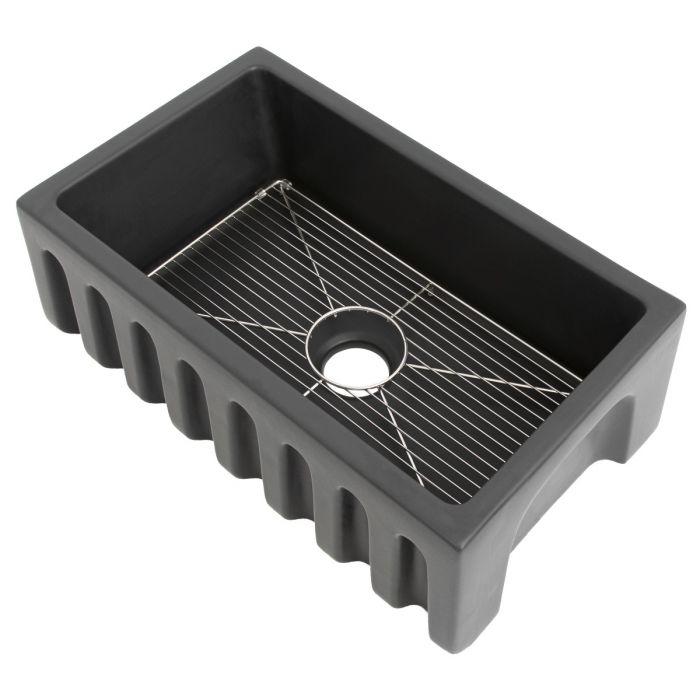 ZLINE 30" Venice Farmhouse Apron Front Reversible Single Bowl Fireclay Kitchen Sink with Bottom Grid in Charcoal (FRC5119-CL-30) Kitchen Sink ZLINE 