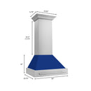 ZLINE 30" Wall Mount Range Hood in Stainless Steel with Blue Gloss Shell and Stainless Steel Handle (8654STX-BG-30) Range Hoods ZLINE 
