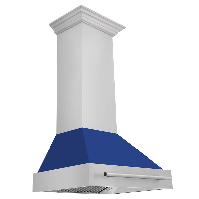 ZLINE 30" Wall Mount Range Hood in Stainless Steel with Blue Matte Shell and Stainless Steel Handle (8654STX-BM-30) Range Hoods ZLINE 