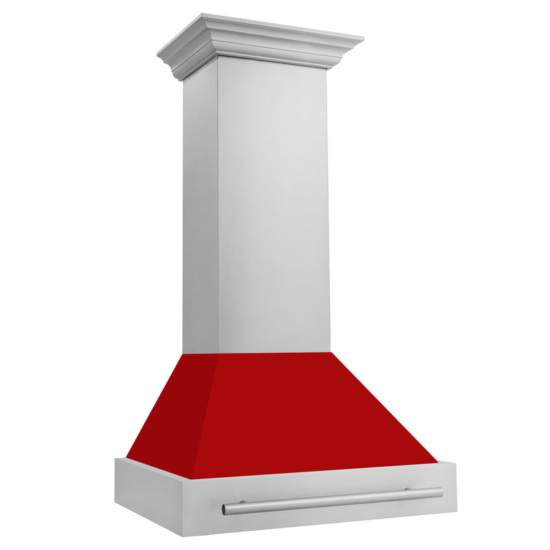 ZLINE 30" Wall Mount Range Hood in Stainless Steel with Red Matte Shell and Stainless Steel Handle (8654STX-RM-30) Range Hoods ZLINE 