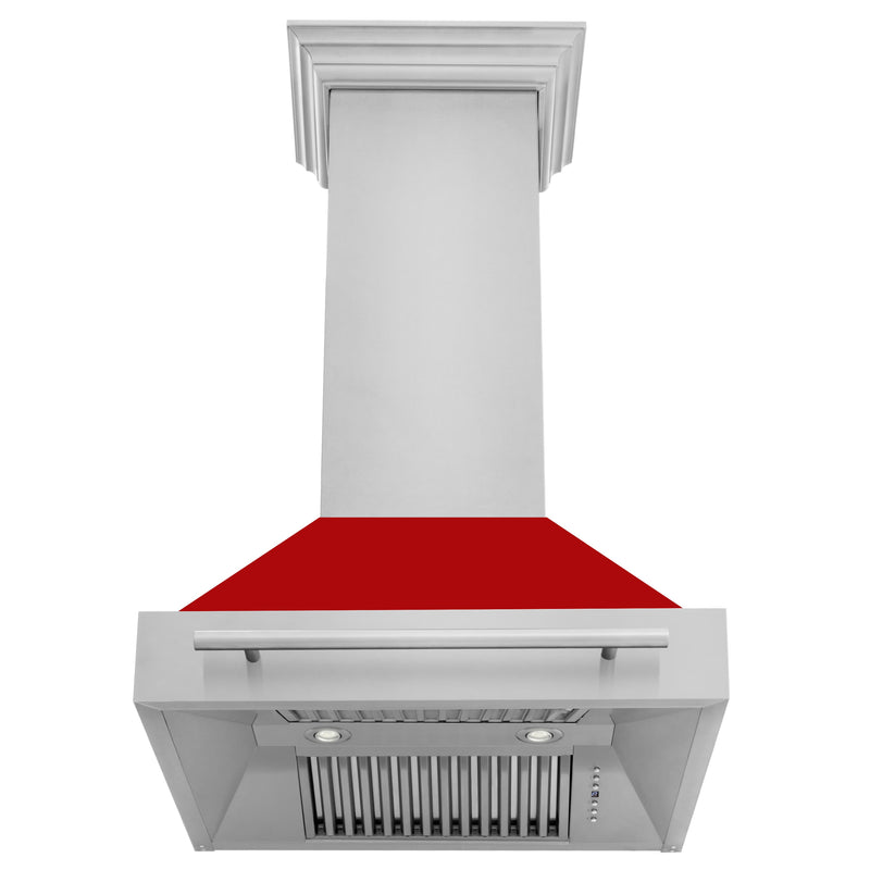 ZLINE 30" Wall Mount Range Hood in Stainless Steel with Red Matte Shell and Stainless Steel Handle (8654STX-RM-30) Range Hoods ZLINE 