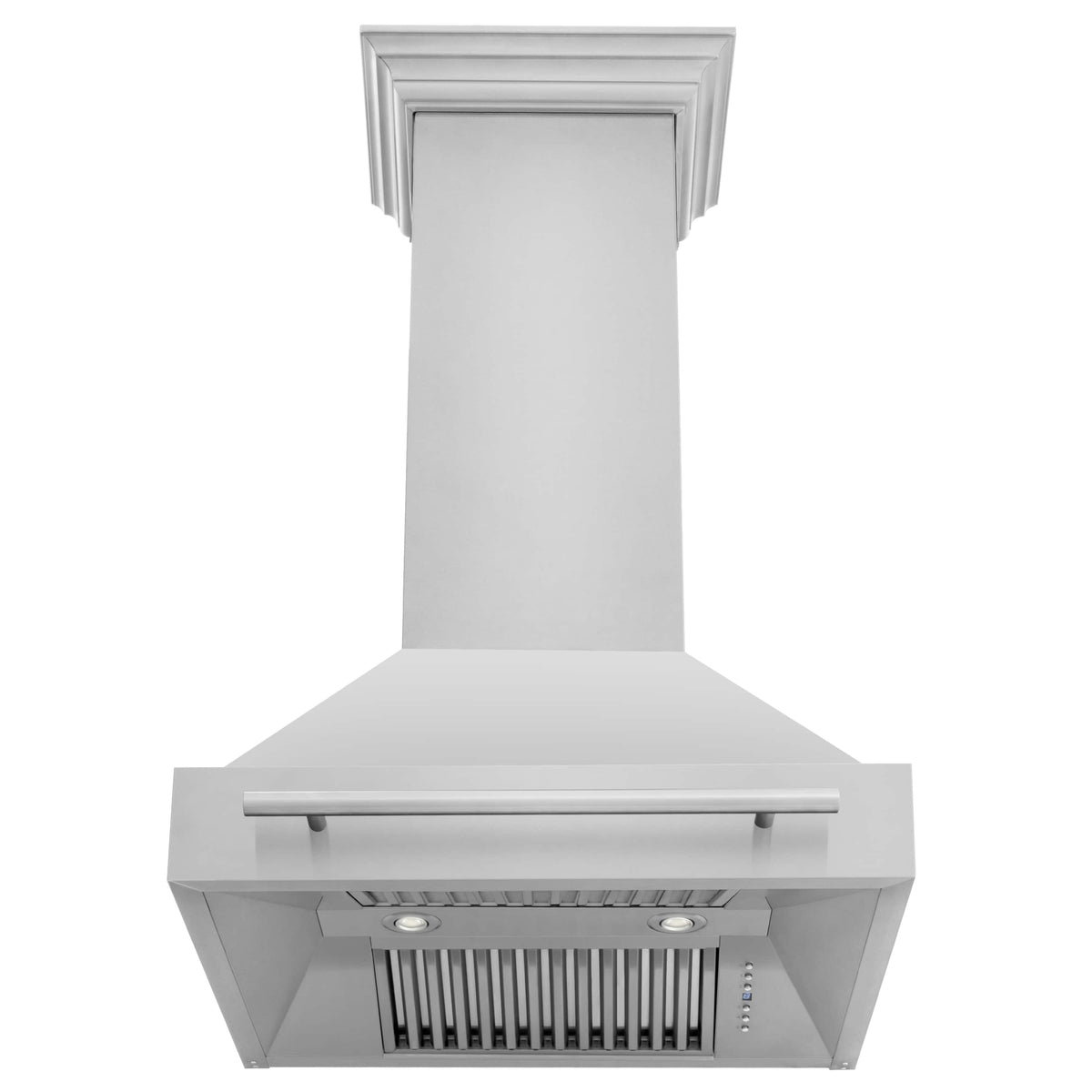 Stainless steel wall-mount range hood with baffle filter grille and two lights