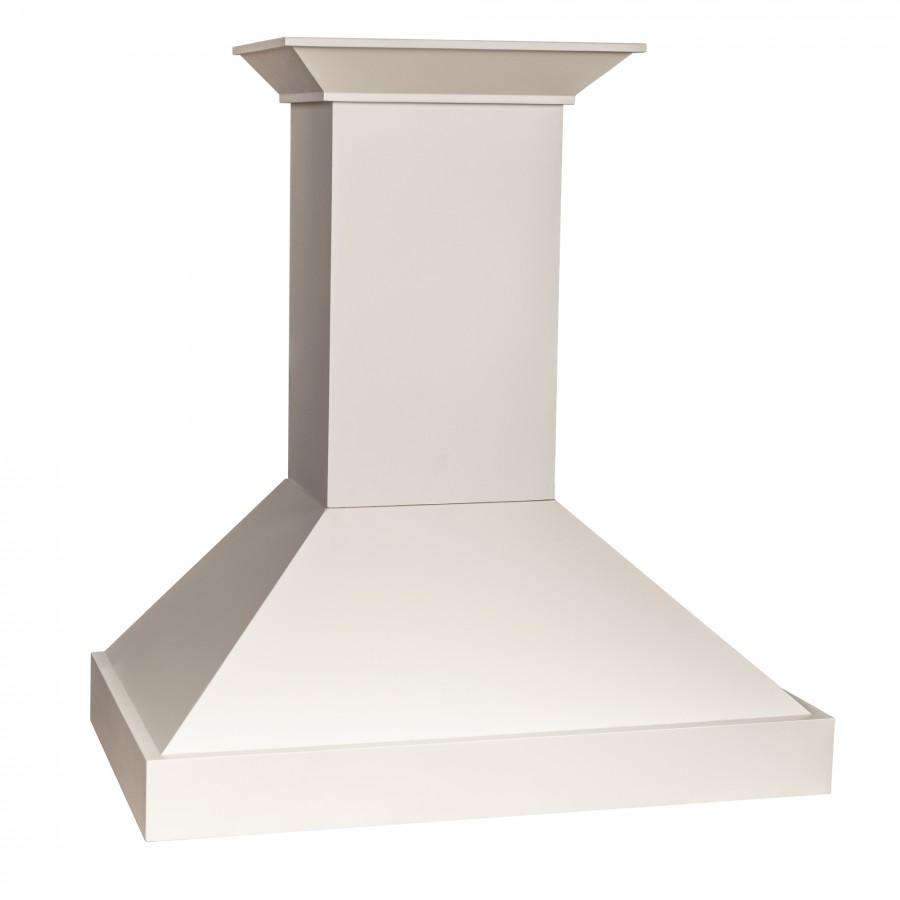 Cottage white wall-mount chimney range hood with extended duct column