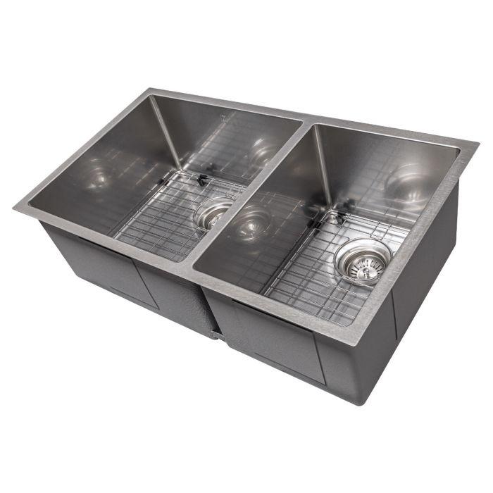 ZLINE 33" Chamonix Undermount Double Bowl DuraSnow® Stainless Steel Kitchen Sink with Bottom Grid (SR60D-33S) Kitchen Sink ZLINE 