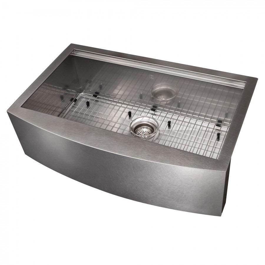 Single-bowl stainless steel sink with bottom grid and drain strainer, top view