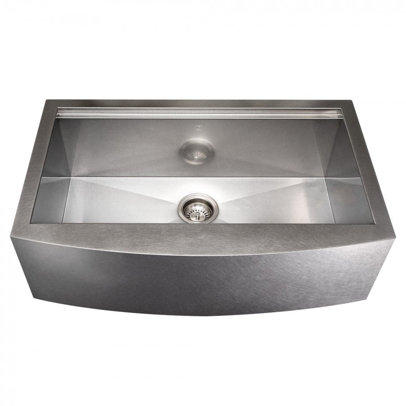 ZLINE 33" Moritz Farmhouse Apron Mount Single Bowl DuraSnow® Stainless Steel Kitchen Sink with Bottom Grid and Accessories (SLSAP-33S) Kitchen Sink ZLINE 