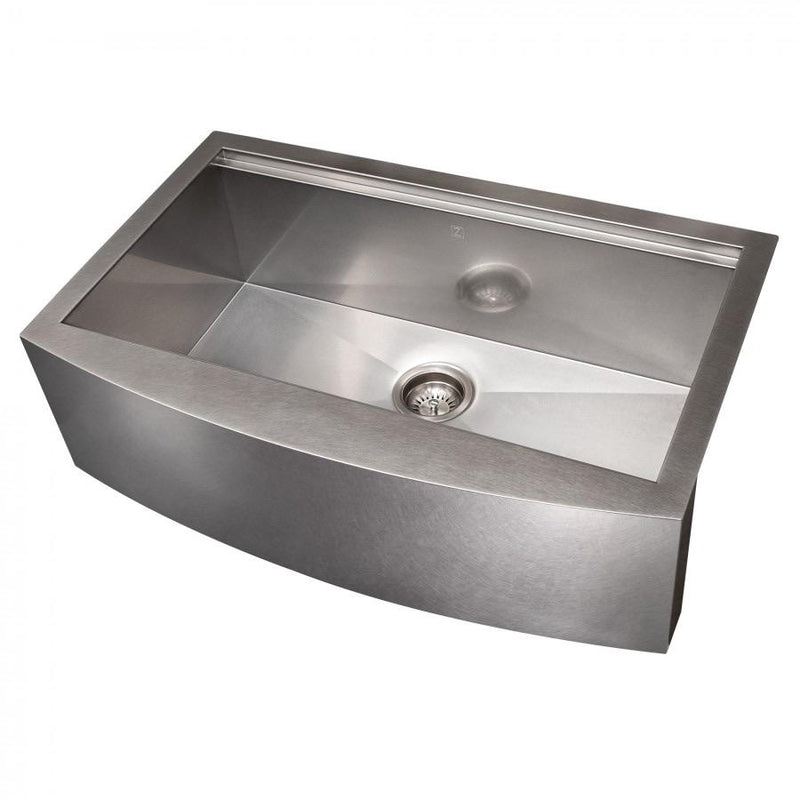 ZLINE 33" Moritz Farmhouse Apron Mount Single Bowl DuraSnow® Stainless Steel Kitchen Sink with Bottom Grid and Accessories (SLSAP-33S) Kitchen Sink ZLINE 