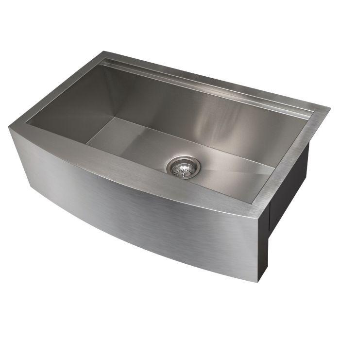 Single-bowl stainless steel kitchen sink with round drain strainer in center