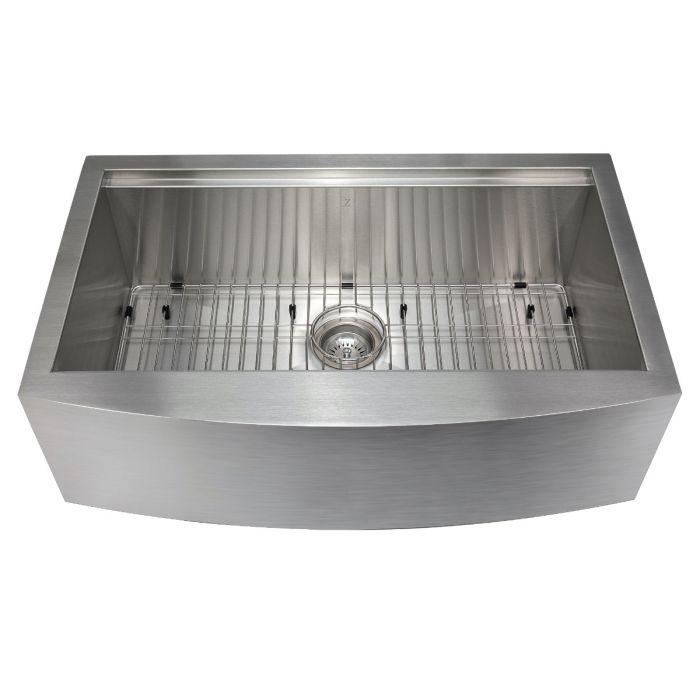 ZLINE 33" Moritz Farmhouse Apron Mount Single Bowl Stainless Steel Kitchen Sink with Bottom Grid and Accessories (SLSAP-33) Kitchen Sink ZLINE 