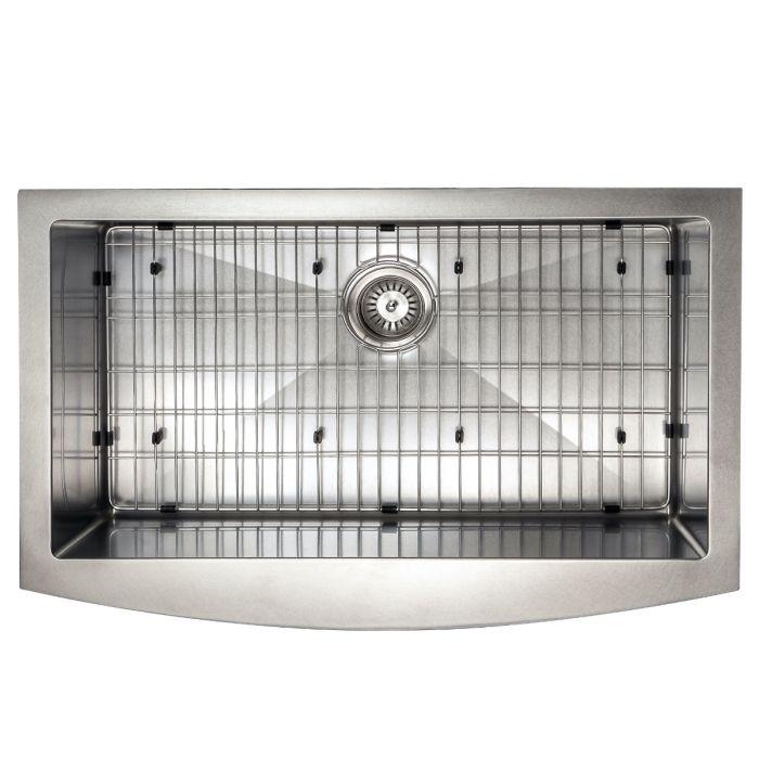 Top view of stainless steel single-bowl sink with wire rack and drain