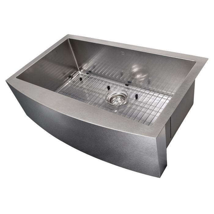 Farmhouse apron sink, single bowl stainless steel with wire bottom rack