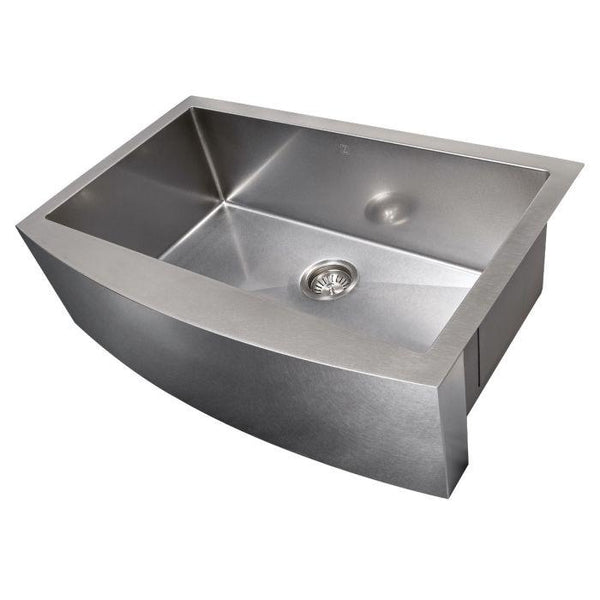 ZLINE 33" Vail Farmhouse Apron Mount Single Bowl DuraSnow® Stainless Steel Kitchen Sink with Bottom Grid (SAS-33S) Kitchen Sink ZLINE 
