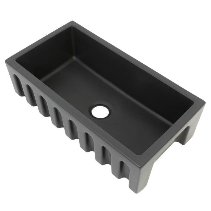 Charcoal reversible single-bowl sink insert with drain hole and ridged side panels