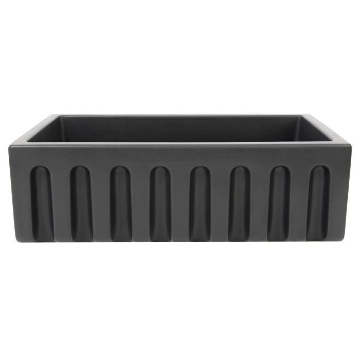 Charcoal sink basin with ridged bottom grid panels along the front edge