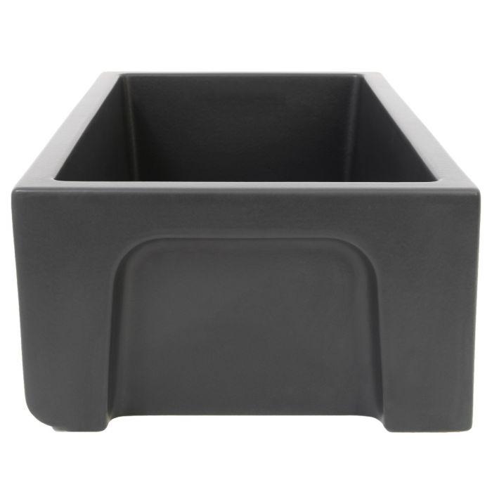 Charcoal single-bowl sink with rounded apron front and smooth interior