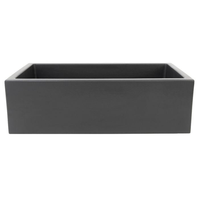Charcoal single-bowl fireclay sink basin with smooth rectangular interior