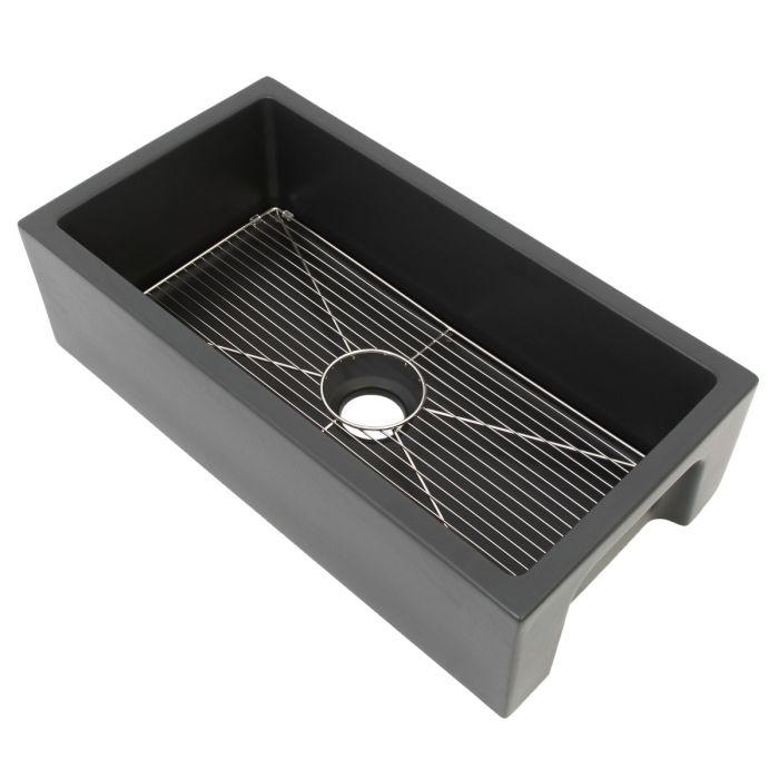 ZLINE 33" Venice Farmhouse Apron Front Single Bowl Reversible Fireclay Kitchen Sink with Bottom Grid in Charcoal (FRC5131-CL-33) Kitchen Sink ZLINE 