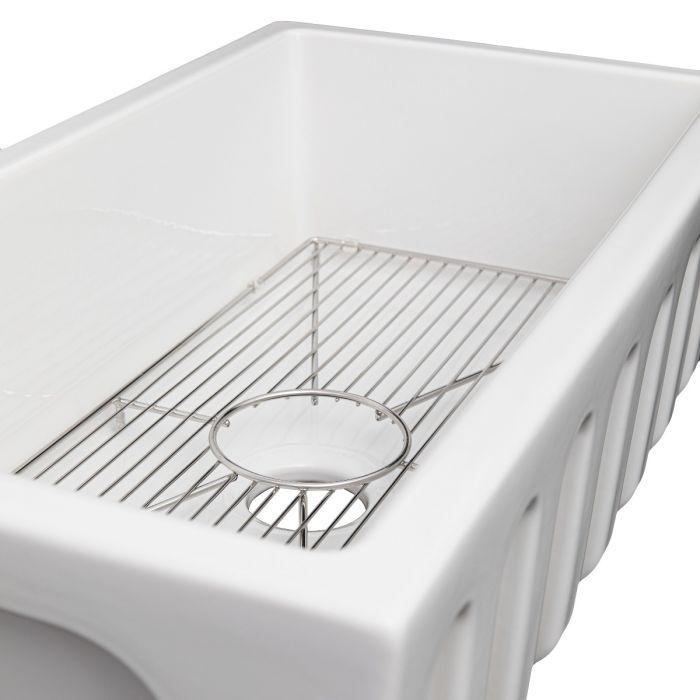 ZLINE 33" Venice Farmhouse Apron Front Single Bowl Reversible Fireclay Kitchen Sink with Bottom Grid in White Gloss (FRC5131-WH-33) Kitchen Sink ZLINE 