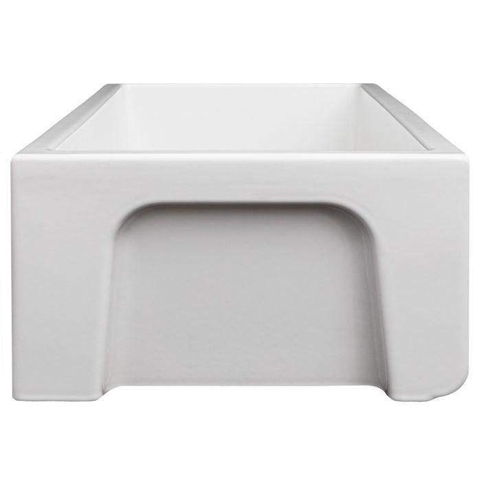 White apron-front single-bowl fireclay sink, front view