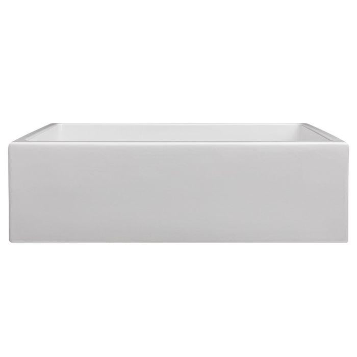 White apron-front single-bowl fireclay sink, top view