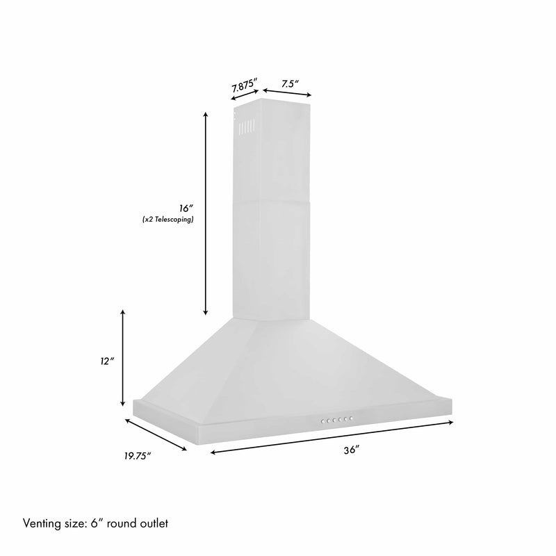 ZLINE 36" Alpine Series Ducted Wall Mount Range Hood in Stainless Steel with Remote (ALP10WL-36) Range Hoods ZLINE 