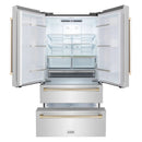 ZLINE Autograph Edition 4-Piece Appliance Package - 30-Inch Gas Range, Refrigerator, Wall Mounted Range Hood, & 24-Inch Tall Tub Dishwasher in Stainless Steel with Gold Trim (4KAPR-SGRRHDWM30-G)