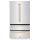 ZLINE Autograph Edition 4-Piece Appliance Package - 30-Inch Gas Range, Refrigerator, Wall Mounted Range Hood, & 24-Inch Tall Tub Dishwasher in Stainless Steel with Gold Trim (4KAPR-SGRRHDWM30-G)