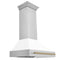 ZLINE 36-Inch Autograph Edition Wall Mount Range Hood in Stainless Steel with White Matte Shell and Champagne Bronze Handle (8654STZ-WM36-CB)
