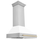 ZLINE 36" Autograph Edition Wall Mount Range Hood in Stainless Steel with White Matte Shell and Gold Handle (8654STZ-WM36-G) Range Hoods ZLINE 