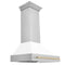 ZLINE 36-Inch Autograph Edition Wall Mount Range Hood in Stainless Steel with White Matte Shell and Gold Handle (8654STZ-WM36-G)
