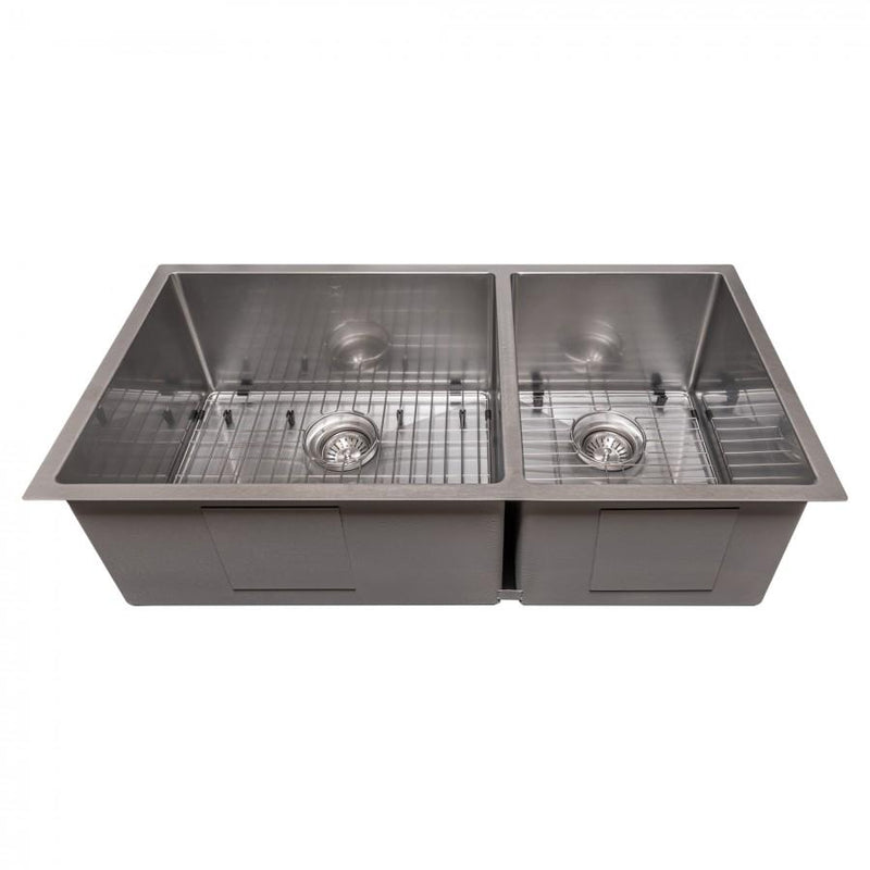 ZLINE 36" Chamonix Undermount Double Bowl DuraSnow® Stainless Steel Kitchen Sink with Bottom Grid (SR60D-36S) Kitchen Sink ZLINE 