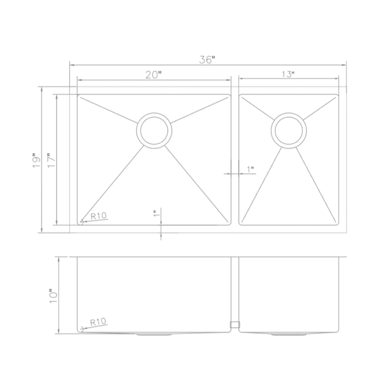 ZLINE 36" Chamonix Undermount Double Bowl Stainless Steel Kitchen Sink with Bottom Grid (SR60D-36) Kitchen Sink ZLINE 