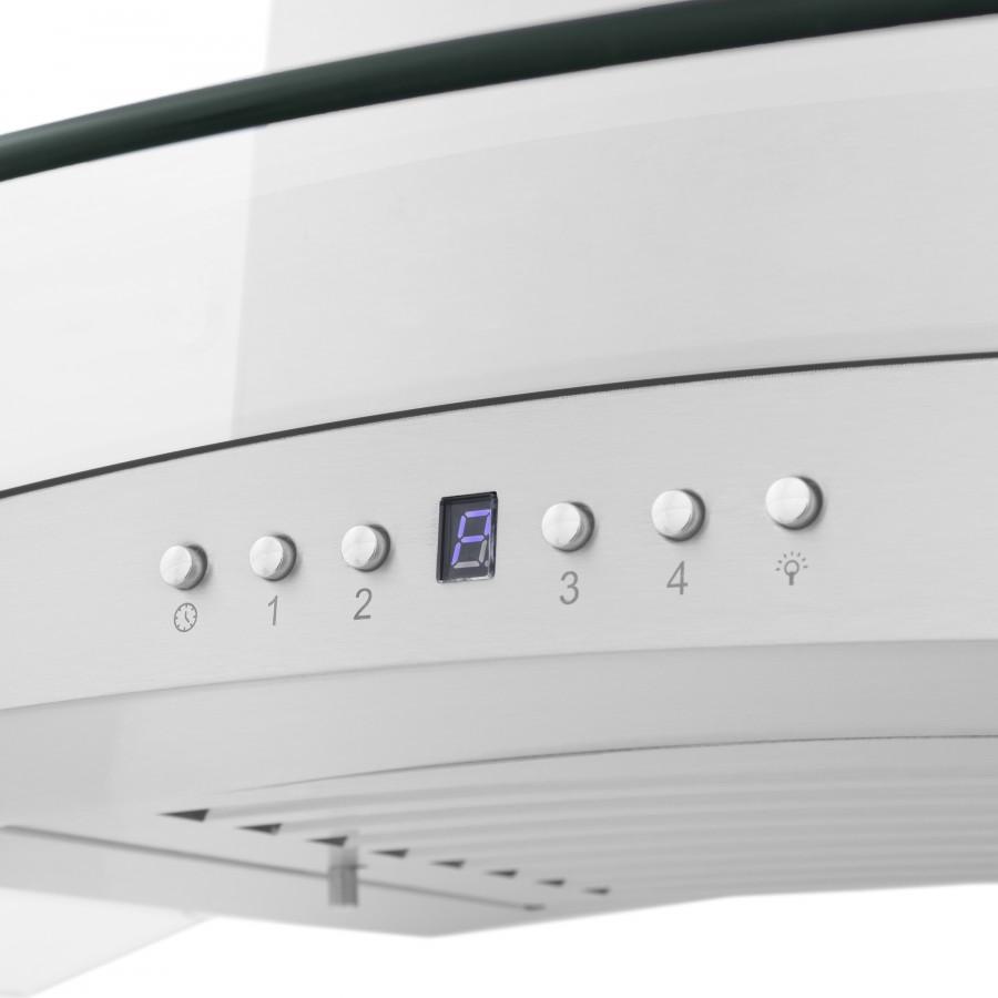 Range hood speed controls with digital display and light switch icon