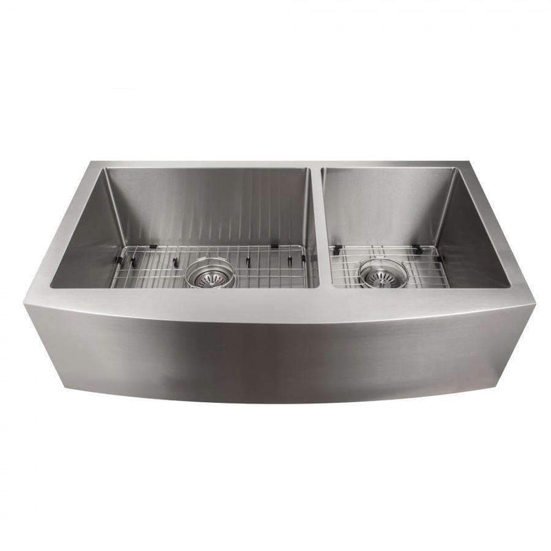 ZLINE 36" Courchevel Farmhouse Apron Mount Double Bowl Stainless Steel Kitchen Sink with Bottom Grid (SA60D-36) Kitchen Sink ZLINE 