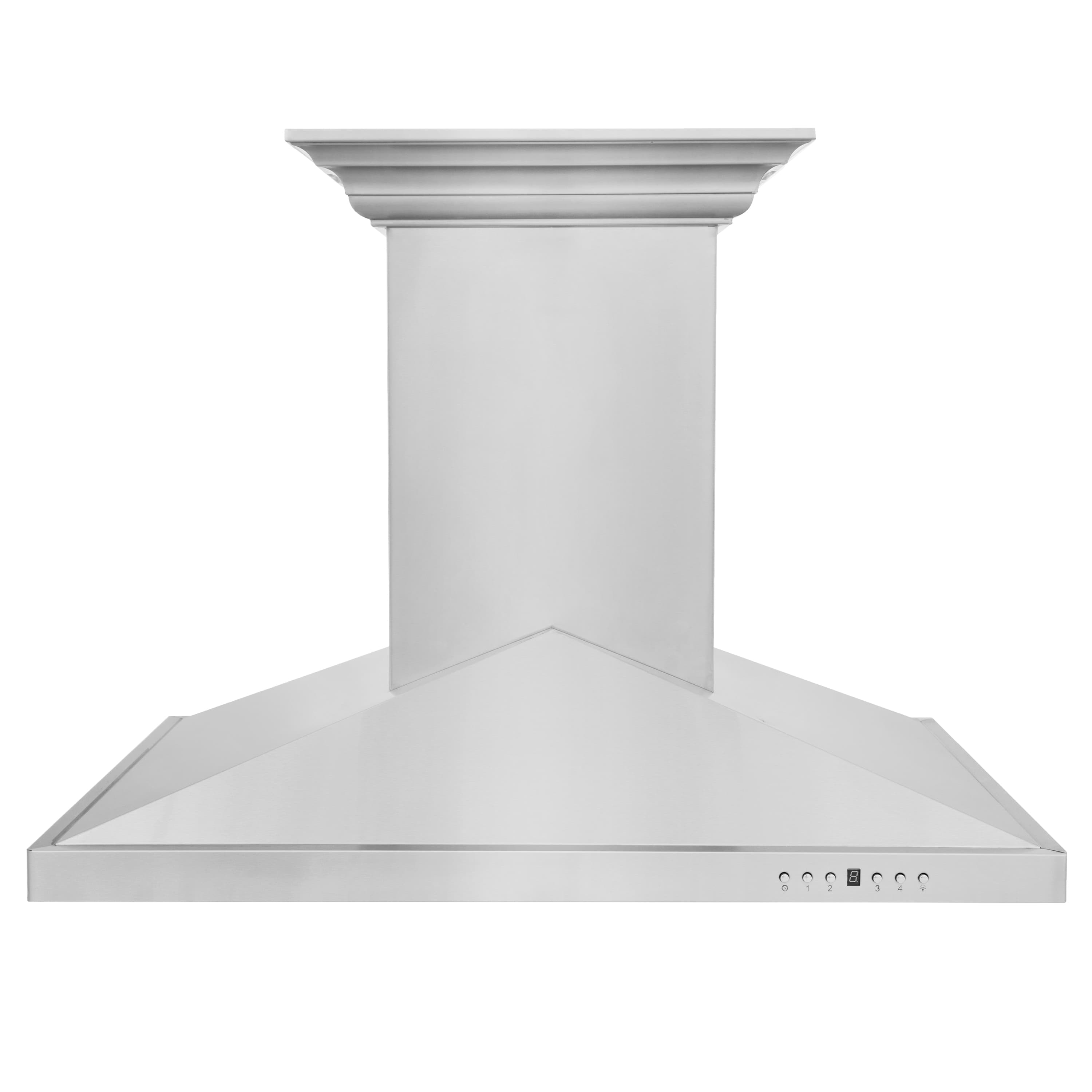 Stainless steel island mount range hood with chimney top and front button controls